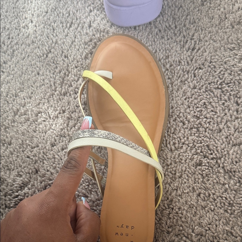 Women's Yellow, Snake Print and White Sandals